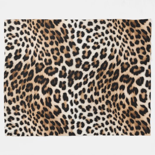 クリームブラックレオパード印刷 フリースブランケット (正面(横))