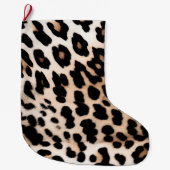 クリームブラックレオパード印刷 ラージクリスマスストッキング (正面)