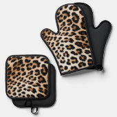 クリームブラックレオパード印刷 鍋つかみ&鍋敷きセット (正面/裏面)