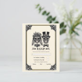 クリームブラック&金ゴールドヴィンテージスケルトンウェディングRSVP 招待状 (スタンド正面)