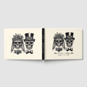 クリームブラック&金ゴールドヴィンテージ結婚スケルトン ゲストブック (全面)