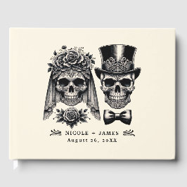 クリームブラック&金ゴールドヴィンテージ結婚スケルトン ゲストブック