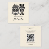 クリームブラック&金ゴールドヴィンテージ結婚スケルトン スクエア名刺 (正面/裏面)