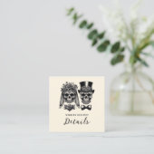 クリームブラック&金ゴールドヴィンテージ結婚スケルトン スクエア名刺 (スタンド正面)
