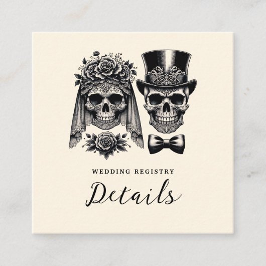 クリームブラック&金ゴールドヴィンテージ結婚スケルトン スクエア名刺 (正面)