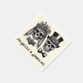 クリームブラック&金ゴールドヴィンテージ結婚スケルトン スタンダードカクテルナプキン (角)
