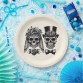 クリームブラック&金ゴールドヴィンテージ結婚スケルトン ペーパープレート (パーティー)