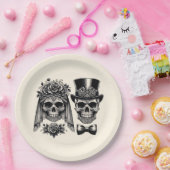 クリームブラック&金ゴールドヴィンテージ結婚スケルトン ペーパープレート (パーティー)