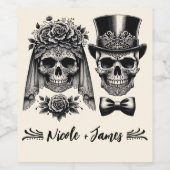 クリームブラック&金ゴールドヴィンテージ結婚スケルトン ワインラベル (シングルラベル)