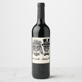 クリームブラック&金ゴールドヴィンテージ結婚スケルトン ワインラベル