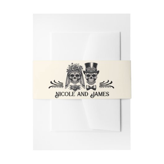 クリームブラック&金ゴールドヴィンテージ結婚スケルトン 招待状ベリーバンド (正面例)