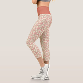 クリームブリックペイズリーパターン高いウェイストキャプリス カプリレギンス