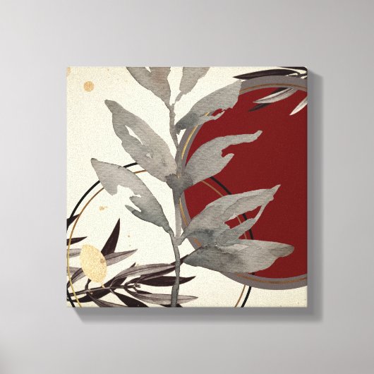 クリームブルゴーニュ&グレー芸術的抽象芸術水彩 キャンバスプリント (正面)