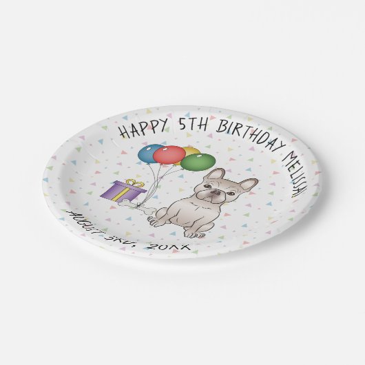 クリームブルフランスのドッグかわいい漫画の犬の誕生日 ペーパープレート (アングル)