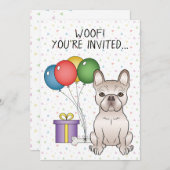 クリームブルフランスのドッグかわいい漫画の犬の誕生日 招待状 (正面/裏面)