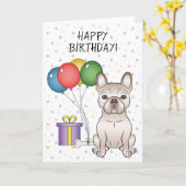 クリームブルフランスのドッグ漫画ドッグハッピーバースデー カード (黄色い花)
