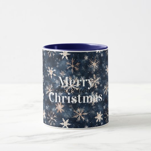 クリームブルーの冬の雪の結晶 クリスマス マグカップ (中央)
