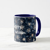クリームブルーの冬の雪の結晶 クリスマス マグカップ (正面右)