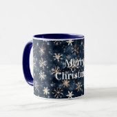 クリームブルーの冬の雪の結晶 クリスマス マグカップ (正面左)