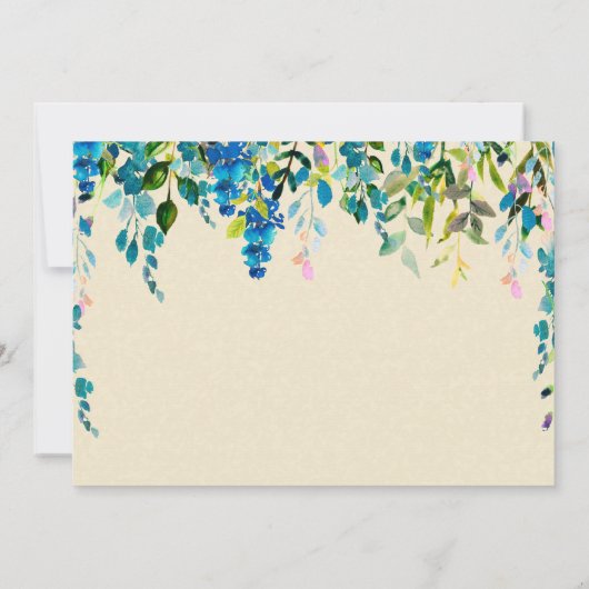 クリームブルーウォーターカラーフローラフラワーズブライダルシャワー 招待状 (裏面)