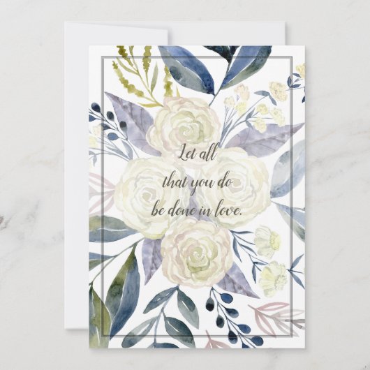 クリームブルーエレガントウォーターカラーフラワー結婚ズ 招待状 (裏面)