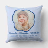 クリームブルークラウドシェイプ男の赤ちゃん誕生STATSスロー クッション (裏面)