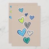 クリームブルーグリーンハートベビーシャワー 招待状 (正面/裏面)