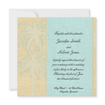 クリームブルーパームツリーズ結婚式招待状