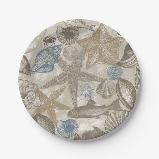 クリームブルービーチシーシェル ペーパープレート (正面)
