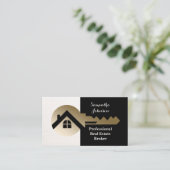 クリームブルーリネン金ゴールド実在鍵エステート名刺 名刺 (スタンド正面)