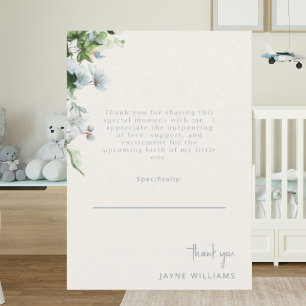 クリームブルー文字メッセージアイビーベイビーシャワーありがとう サンキューカード