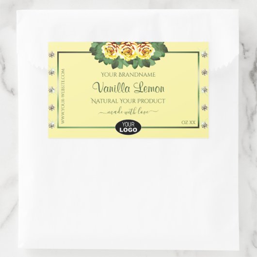 クリームプロダクトラベルイエローローズダイヤモンドロゴ追加 長方形シール (バッグ)