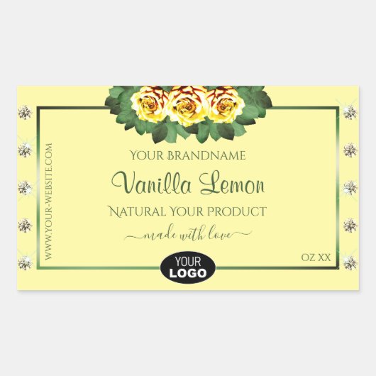 クリームプロダクトラベルイエローローズダイヤモンドロゴ追加 長方形シール (正面)