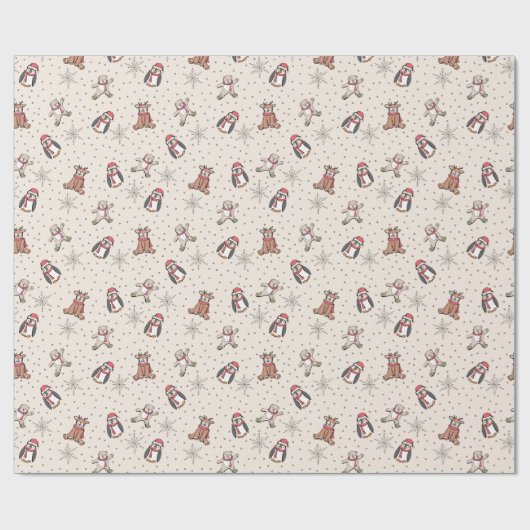 クリームベイビー初めてのクリスマス冬季動物 ラッピングペーパー (フラット)