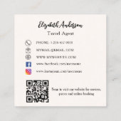 クリームベージュのロゴQRコードSNS スクエア名刺 (裏面)