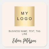 クリームベージュの名前の署名ビジネスロゴ スクエアシール (正面)