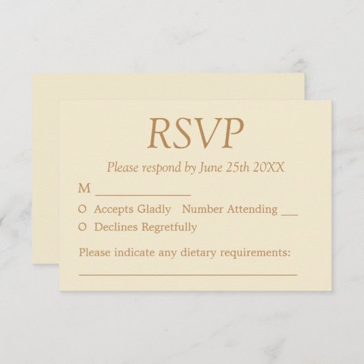 クリームベージュスタイリッシュウェディングRSVPカード 出欠カード (正面/裏面)