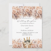 クリームベージュバラきらめくワインウェディングレセプション 招待状 (正面)