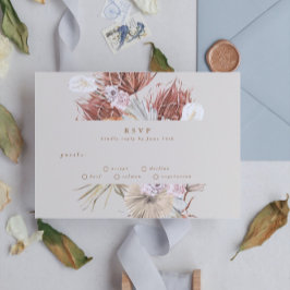 クリームベージュパンパスグラスジャングル結婚ズ 出欠カード