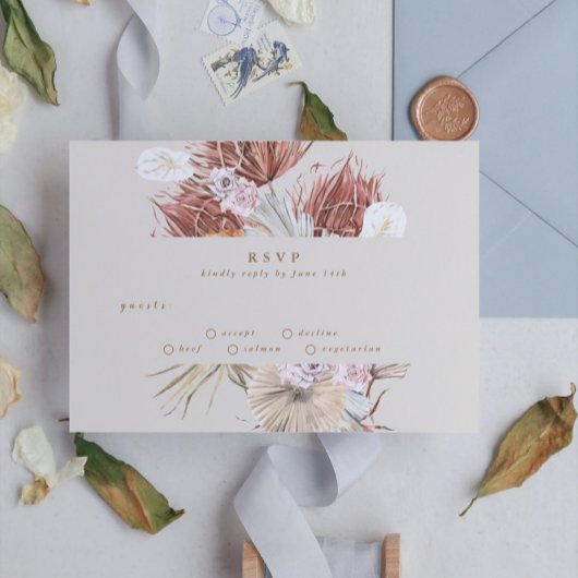 クリームベージュパンパスグラスジャングル結婚ズ 出欠カード