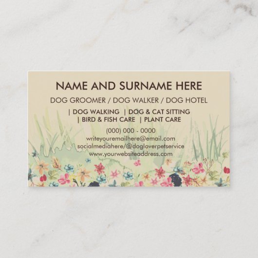 クリームベージュペットシッター犬ペトケア 名刺 (裏面)