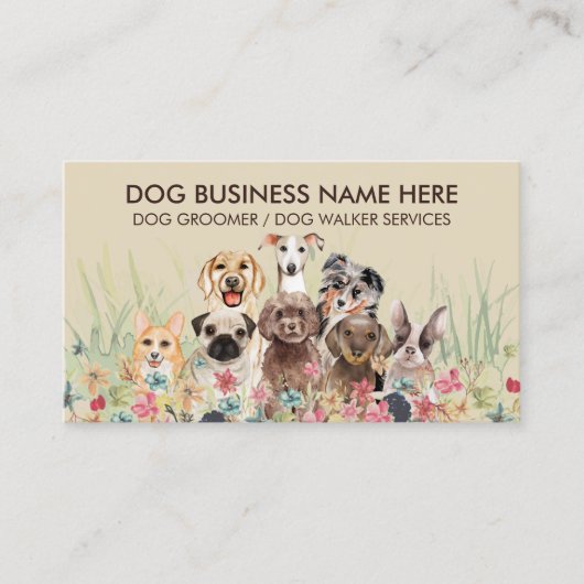 クリームベージュペットシッター犬ペトケア 名刺 (正面)