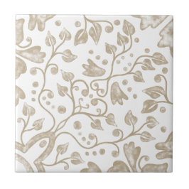 クリームベージュホワイトヴィンテージオリジナル水彩 タイル