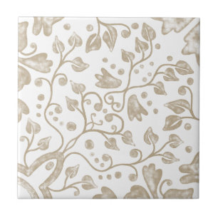 クリームベージュホワイトヴィンテージオリジナル水彩 タイル