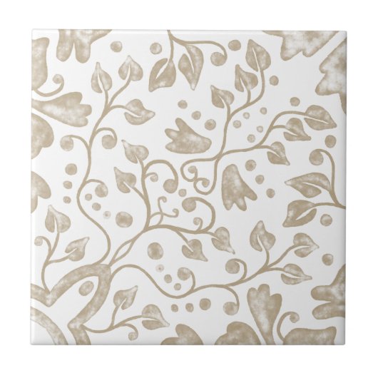 クリームベージュホワイトヴィンテージオリジナル水彩 タイル (正面)