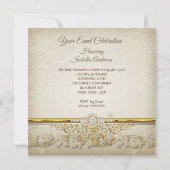 クリームベージュホワイト金ゴールドエレガントバースデーパーティー 招待状 (裏面)