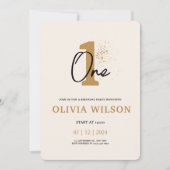 クリームベージュミニマリストエステティックファースト誕生日 招待状 (正面)