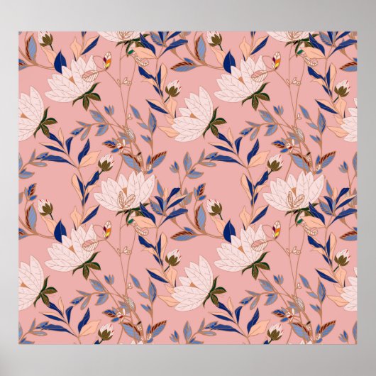 クリームベージュリリー：ピンクのシームレスな背景 ポスター (正面)