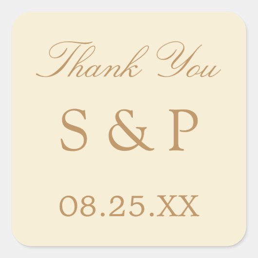 クリームベージュ結婚式の引き出物サンキューステッカー スクエアシール (正面)