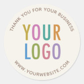 クリームベージュ色アイボリーサンキューステッカーカスタムロゴ ラウンドシール (正面)
